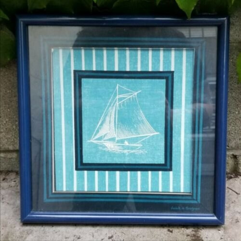 Isabelle De Bochgrave Nautical Drawing 1 Offset Lithograph of a Sailboat 13"X13"